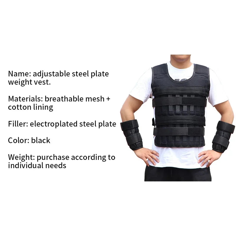 New training jacket, gym and fitness equipment, 15/35KG adjustable loading weight vest, training vest for running and boxing, sand clothing
