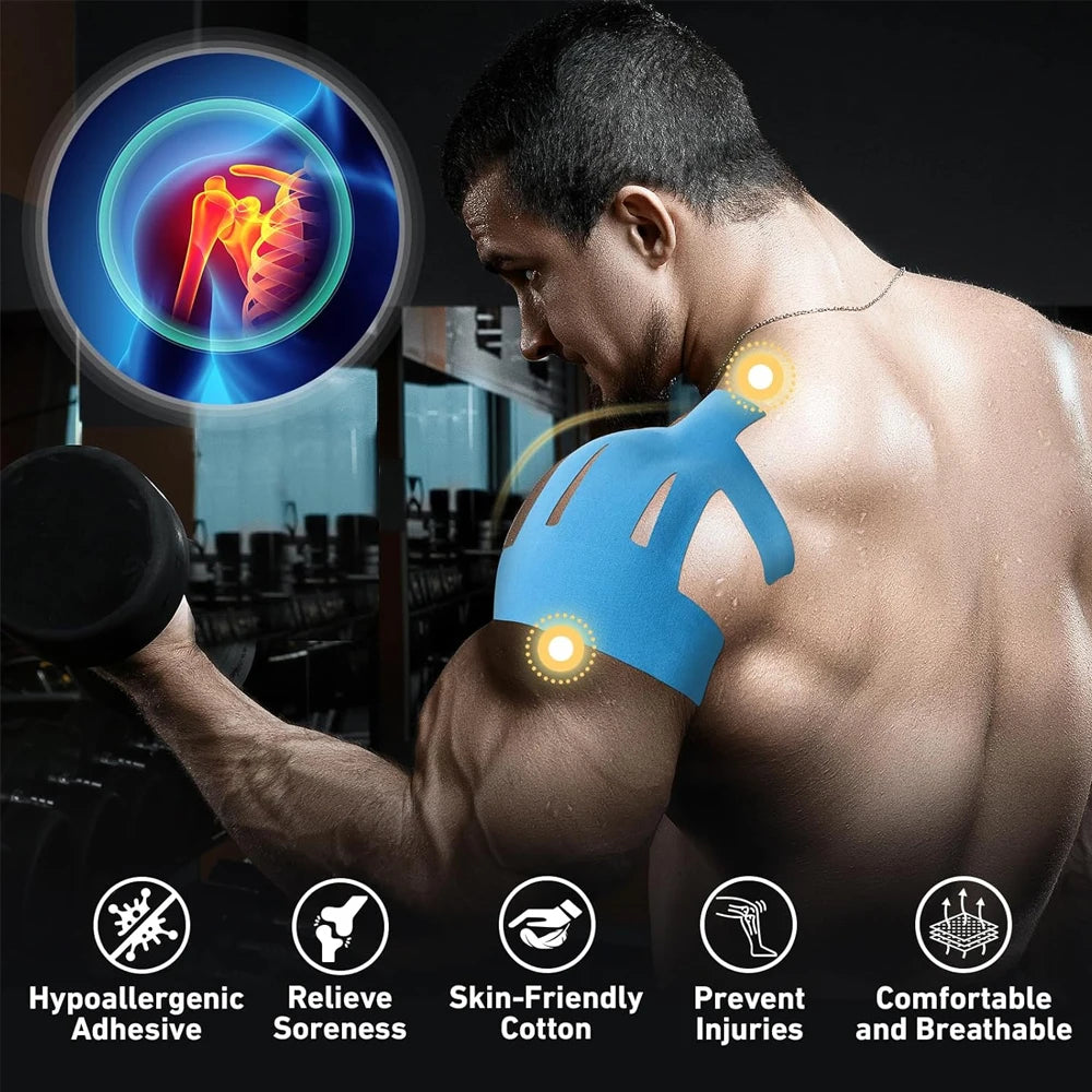 Cinta de kinesiología precortada para soporte y estabilidad de hombros, cinta atlética para aliviar el dolor de hombros, impermeable y elástica, 1/5/10 unidades