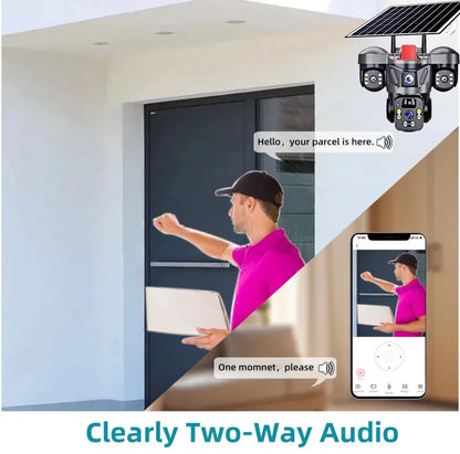 Cámara PTZ con Panel Solar 4G, 8MP, Triple Lente, WiFi para Exteriores, con Tarjeta de Memoria de Alta Velocidad (Cámara de Vigilancia para Seguridad en el Hogar, Opcional)
