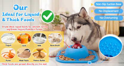 Slow Feeder Dog Bowls & Lick Mat for Liquid and Thick Treat, Anti-Slip Dog Lick Bowl with Interactive Rolling Ball, 5/6 Cup Pup Licking Toy for Large Medium Small Dogs and Cats Blue